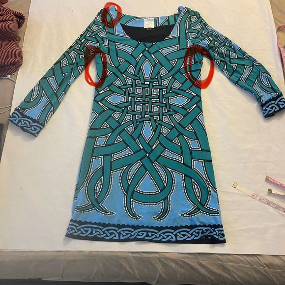 Nicole Miller Womens Dress Size Small Green Shift Mini Long Sleeve Retro Flaw - Picture 12 of 16